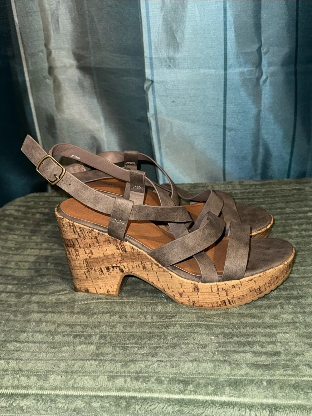 Maurices Taupe Strappy Cork Wedge Sandals